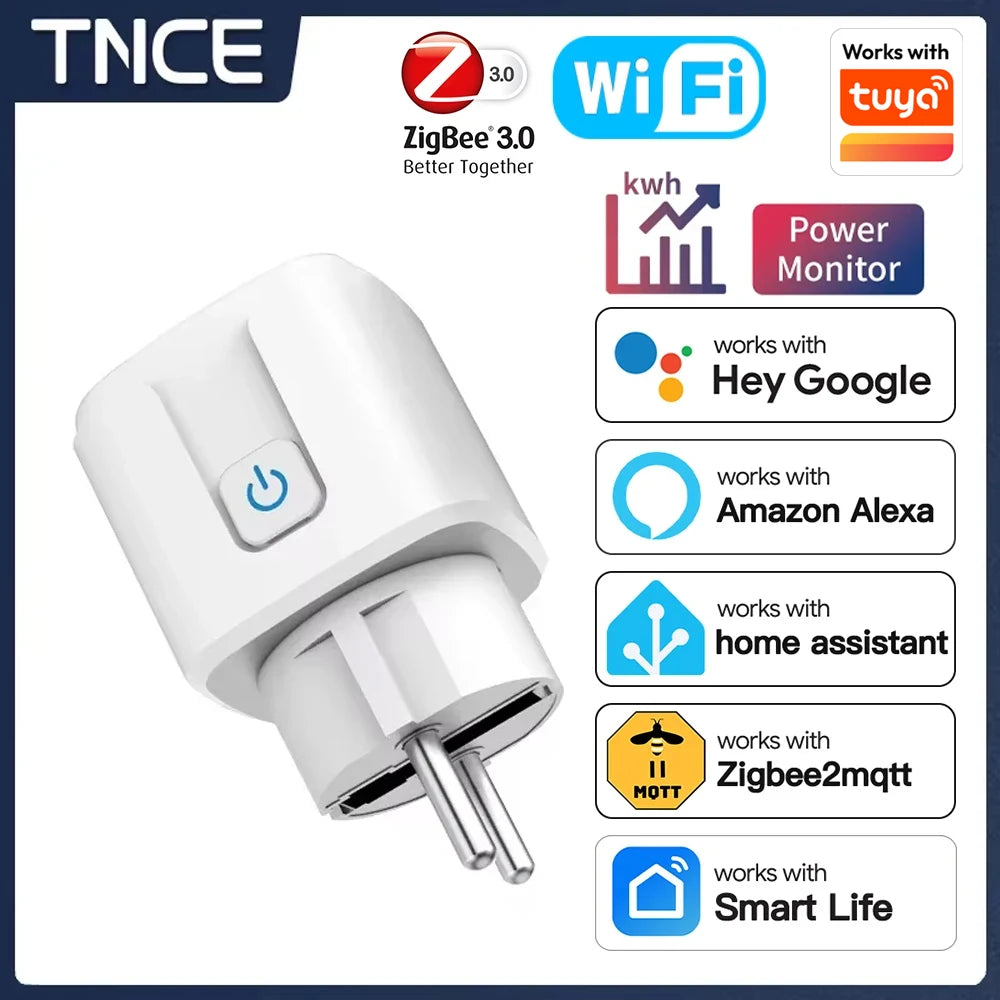 TUYA Smart Plug Wifi or Zigbee3.0 Socket EU 16A/20A Power Monitor Timing Function Voice Control Work with Alexa Google Home