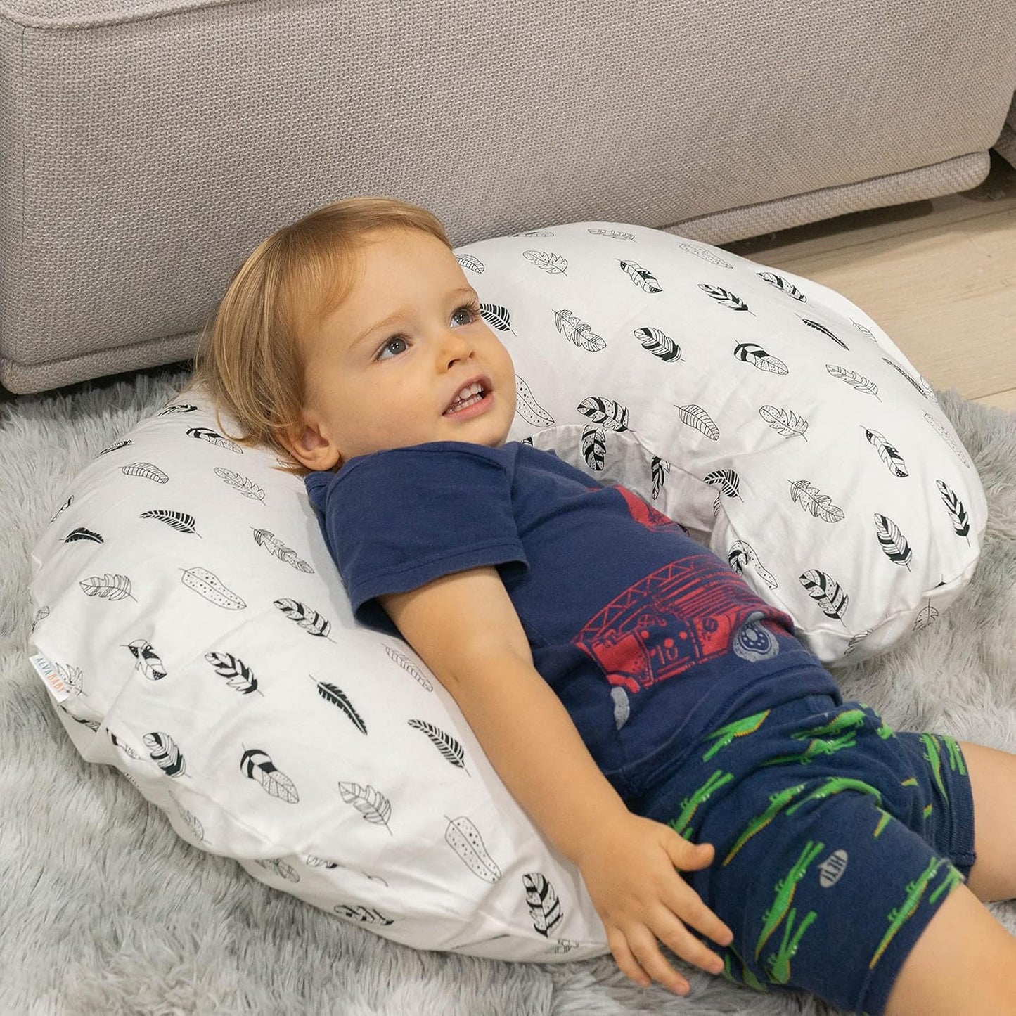 BABY Nursing Pillow Cover Slipcover,100% Organic Cotton ,Soft and Comfortable,Feathers Design,Maternity Breastfeeding Newborn Infant Feeding Cushion Cover, ZT01